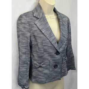 NWT Luxury Brand Harold's Navy Tweed Blazer Jacket with Ruffle Trim - Size 0